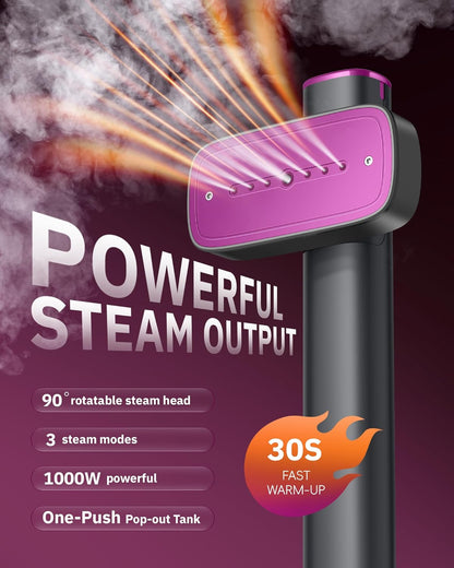 Steamer for Clothes, 110-240V Travel Steamer & Iron 2 in 1, 1000W Powerful Steam, Portable Handheld Garment Wrinkle Remover, 30S Fast Heat-Up with Dry & 2-Steam Control, for Global & Europe