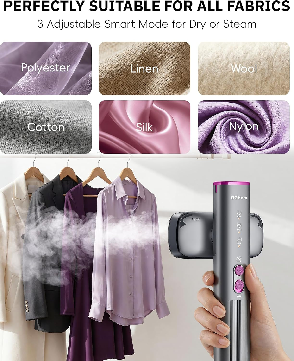 Steamer for Clothes, 110-240V Travel Steamer & Iron 2 in 1, 1000W Powerful Steam, Portable Handheld Garment Wrinkle Remover, 30S Fast Heat-Up with Dry & 2-Steam Control, for Global & Europe